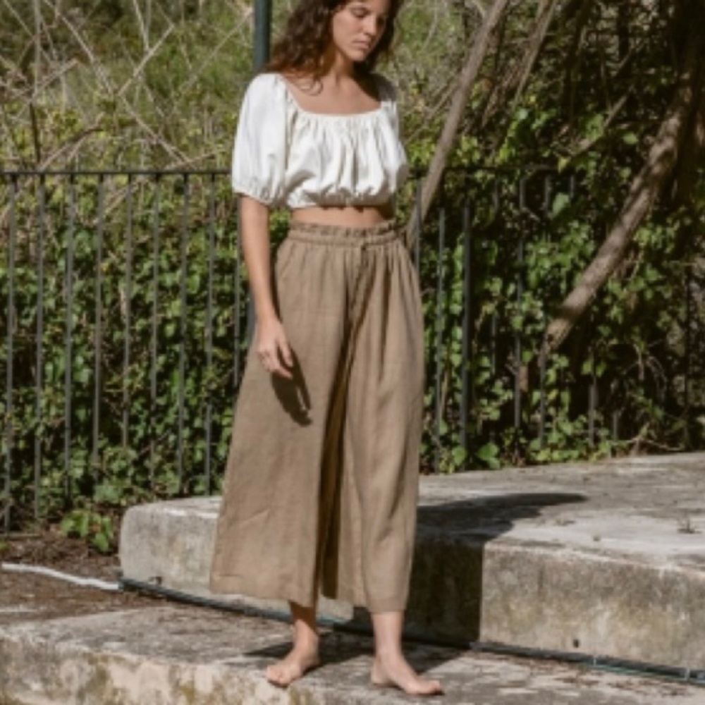 OZMA of California Petra pant linen grass drawstring paper bag waist size small